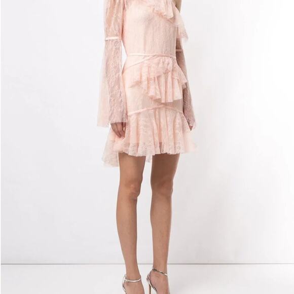 Alice McCall Shadow Love Lace Ruffle Mini Dress | Blush Pink Off Shoulder | Sz 6 - Picture 4 of 10